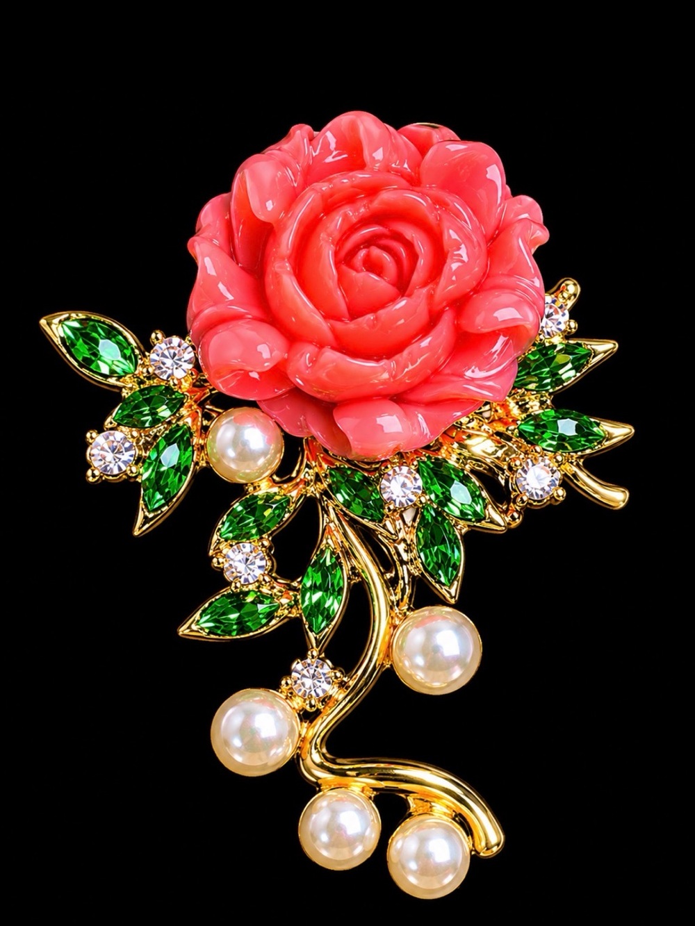 Floral Red Rose Pearl Brooch - Elegant Women Jewelry